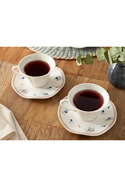 English Home Galia Flower Bone Porselen 2 Kişilik Çay Fincanı Takımı 180 Ml Mavi - Kırmızı -yeşil