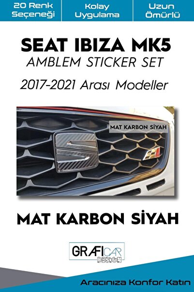 GRAFİCAR مجموعة ملصقات غطاء شعار سيات إيبيزا Mk5-2017-2021/بدون مكياج