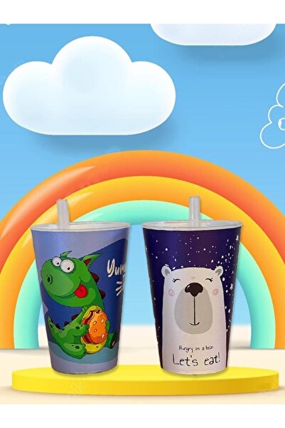 Pink Cat Kitchen 2 Adet Erkek Çocuk Pipetli Kamışlı Bardak