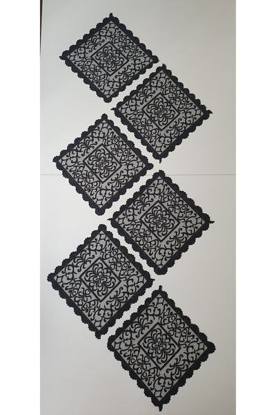 WENESSİ Ottoman Pattern Knitted Napkin Cover 6 Pieces 30x30 (black)