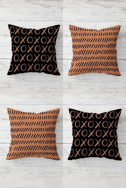 linazaitun 4 Pieces Hidden Zippered Cheeked Patterned Throw Pillow Cover Set ...