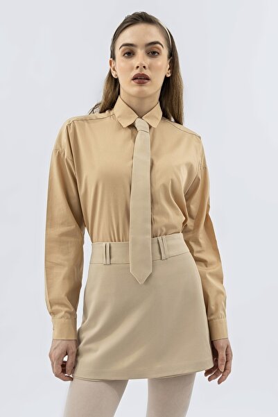 NEFS Design Yüksek Kaliteli Kumaştan Şort Etek Krem