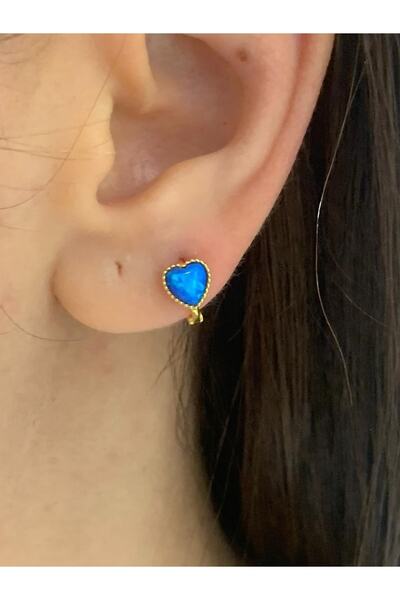 pien Opal Taşlı Kalp Gold Gümüş Küpe Bir Adet