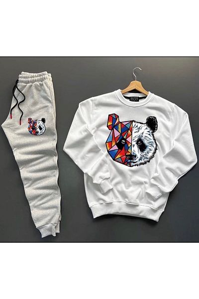 NewCabin New Season Unisex Bottom-Top Tokyo Panda Printed Crew Neck Sweat-Βαμβακερό φούτερ 2 τεμαχίων