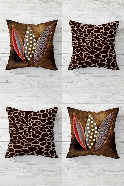 Pelangi 4 Pieces Leopard Patterned Concealed Zippered Throw Pillow Cover Set - Bird Feather Sofa Pillow