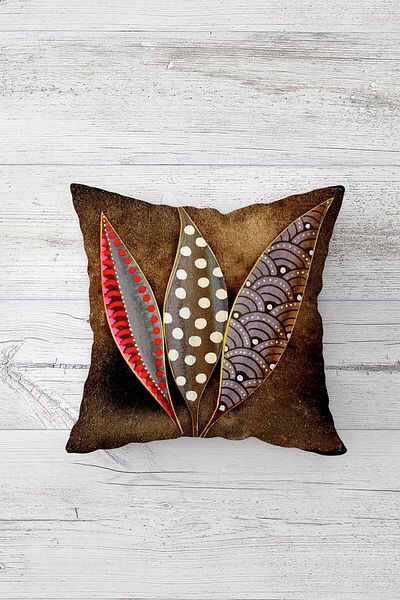 Pelangi 4 Pieces Leopard Patterned Concealed Zippered Throw Pillow Cover Set - Bird Feather Sofa Pillow