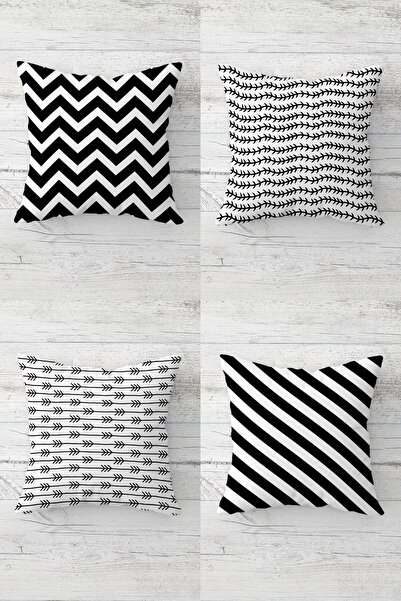 Pelangi Çizgili Zigzag Ve Ok Desenli Gizli Fermuarlı Kırlent Kılıfı Koltuk Ya...