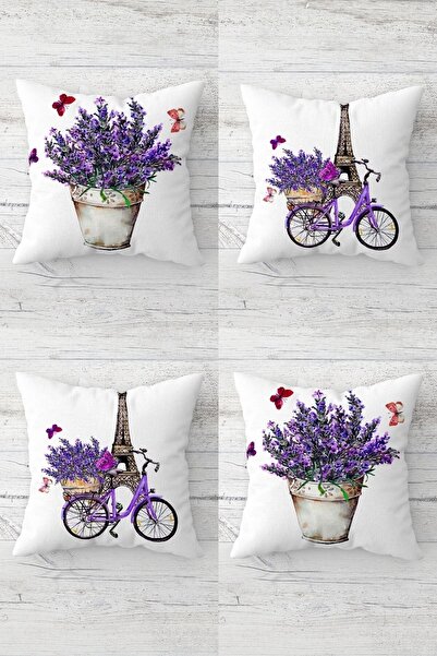 linazaitun Model de biciclete cu fluture de lavandă, husă de pernă ascunsă cu fermoar, set de huse de pernă (4 buc)