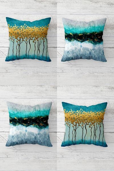Pelangi Gold Leafy Tree Watercolor Effect Hidden Zippered Throw Pillow Cover ...