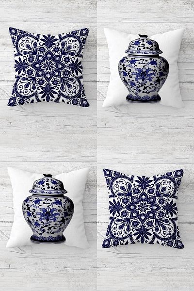 Pelangi Tile Patterned Tile Vase Hidden Zippered Throw Pillow Cover Sofa Pillow Cover Set (4 Pieces)