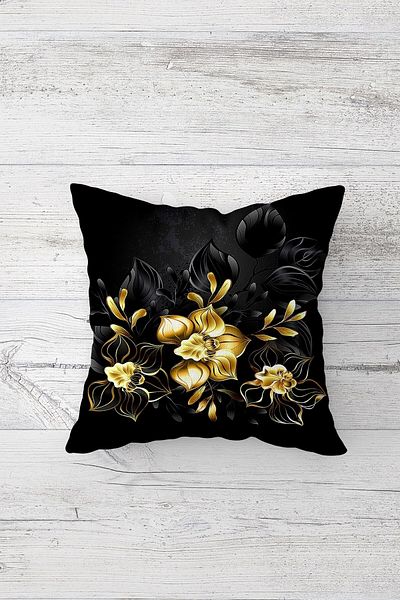 on the clouds Gold Rose Patterned Hidden Zippered Throw Pillow Cover Sofa Pillow Cover Set (4pcs)