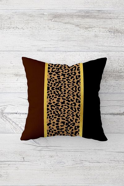 on the clouds Leopard Patterned Gold Striped Hidden Zippered Throw Pillow Cover Sofa Pillow Cover Set (4pcs)