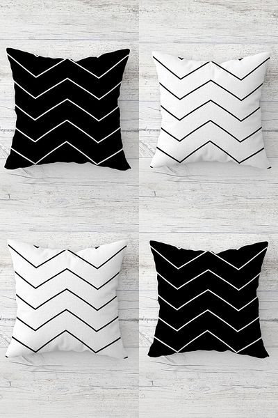 on the clouds Zigzag Patterned Black and White Concealed Zippered Throw Pillow Cover Sofa Pillow Cover Set (4pcs)