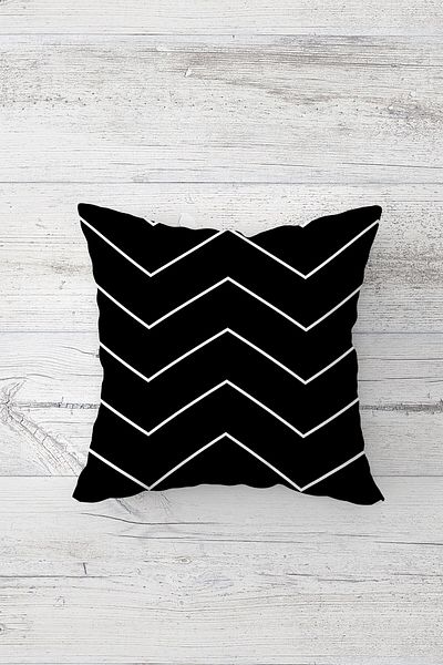 on the clouds Zigzag Patterned Black and White Concealed Zippered Throw Pillow Cover Sofa Pillow Cover Set (4pcs)