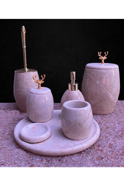 MYM Mermer Yapı Market Tasarım Bej Mermer Rose Gold Bombeli Geyik Detay 7'li ...