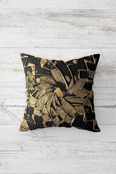 on the clouds Gold Flower and Swirl Patterned Throw Pillow Cover Set - Hidden Zipper, 4 Pieces