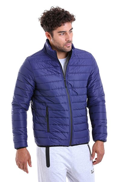 Hatemoğlu Lacivert Slim Fit Düz Hakim Yaka Şişme Mont