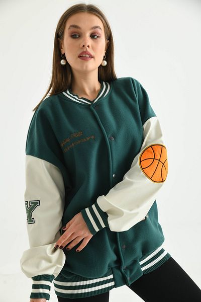 VOLT CLOTHİNG Unisex Collegejacke aus Leder mit bestickten Ärmeln