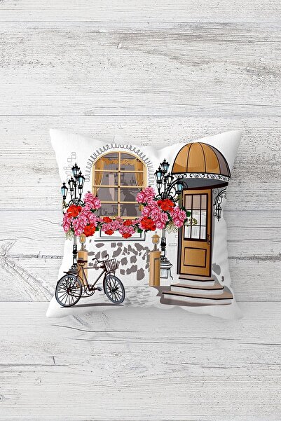 on the clouds Bicycle And Free Girl Themed Hidden Zippered Throw Pillow Cover Seat Pillow Cover Set(4pcs)