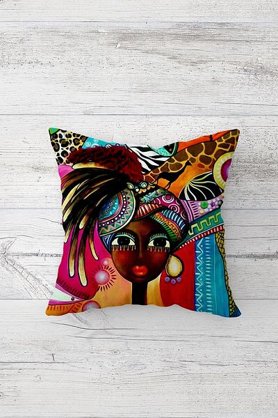 Pelangi African Women Ethnic Bohemian Concealed Zippered Throw Pillow Cover Seat Pillow Case Set(4pcs)