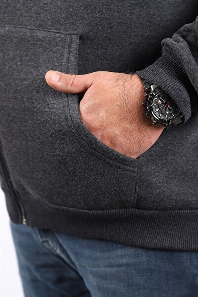 MocGrande Büyük Beden Unisex Kapüşonlu 3ip Sweat 11701 Antrasıt