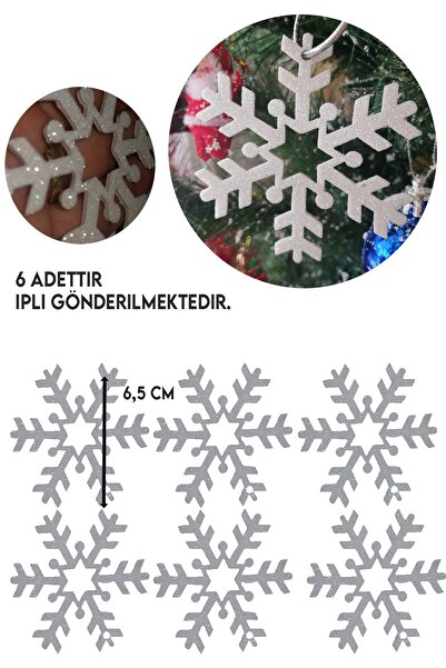Parti dolabı Σετ 6 Ασημένια νιφάδα χιονιού Glitter Eva Χριστουγεννιάτικο Διακοσμητικό Πεύκο Στολίδι Πρωτοχρονιάτικο Δώρο Στολίδι 7cmx7cm