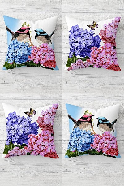 Pelangi Birds and Hydrangeas Patterned Concealed Zippered Throw Pillow Cover ...