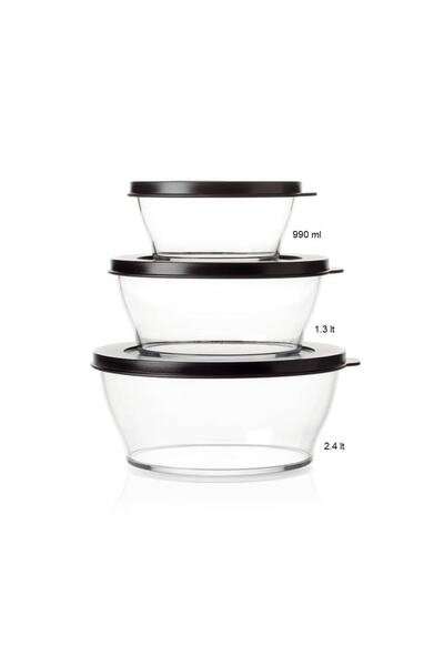 Tupperware حاوية خدمة تخزين ملكية مكونة من 3 قطع 990-1.3-2.4 Hsgl باللون الأسود
