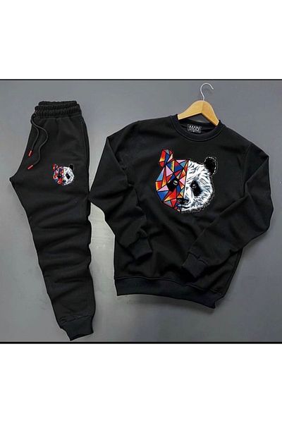 NewCabin New Season Unisex Bottom-Top Tokyo Panda Printed Crew Neck Sweat-Βαμβακερό φούτερ 2 τεμαχίων