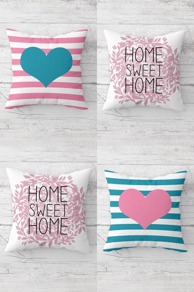 Pelangi Kalp Ve Home Sweet Home Yazılı Gizli Fermuarlı Kırlent Kılıfı Koltuk ...