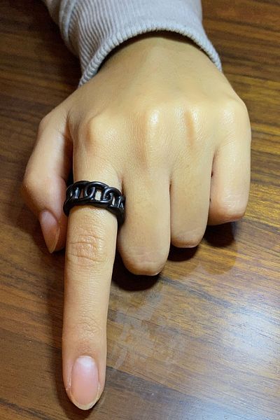 axexuar Silver Grey Black Figaro Chain Model Adjustable Men's Women's Ring Wedding Ring