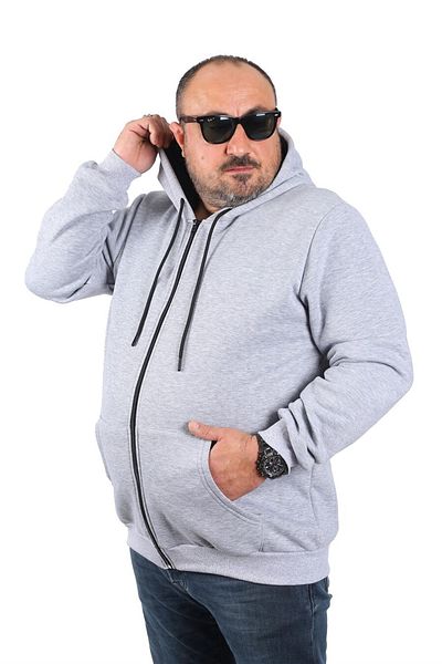MocGrande Plus Size Unisex Hooded 3ip Sweat 11701 Grey Melange
