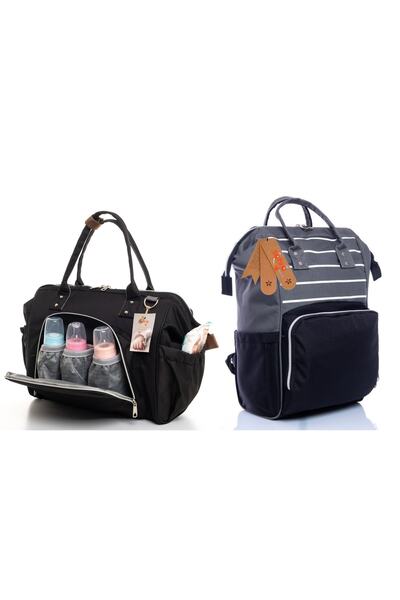 Sahra Elegance Stain Resistant Waterproof Thermal Compartment Mother Baby Care 2-Piece Shoulder and Backpack Set