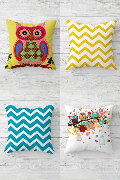Pelangi Cute Owls and Zigzag Pattern Concealed Zippered Throw Pillow Cover Se...