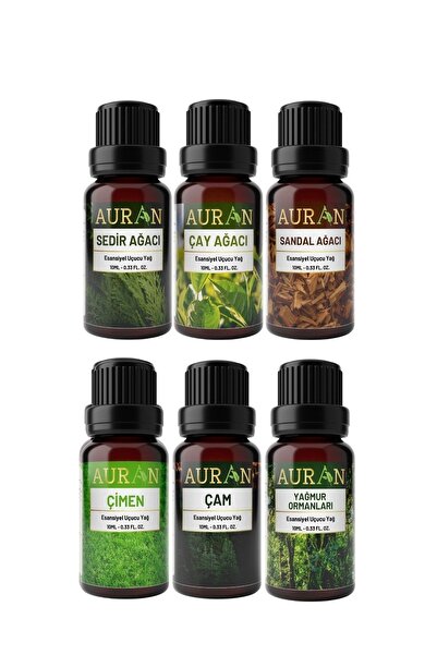 AURAN Doğa Seti Saf Esansiyel Uçucu Yağ Buhurdanlık Yağı Hava Nemlendirici Esansı, Esans Koku Yağı 6x10ml