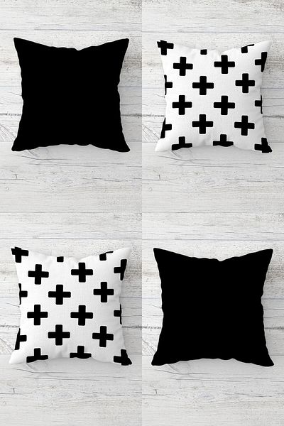 linazaitun Plus Patterned Plain Fabric Concealed Zippered Throw Pillow Cover Sofa Pillow Cover Set (4pcs)