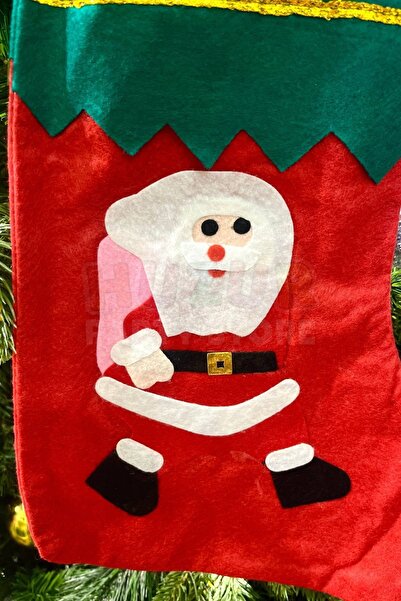 Huzur Party Store Noel Baba Yılbaşı Çorap 25x35 Cm Kırmızı Yeşil Renkli Yeni Yıl Çam Ağacı Asmalık Asılan Dekor Süs