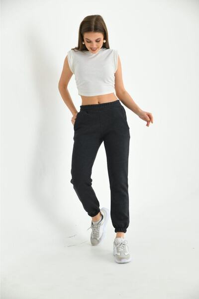 VEGAMOD Kadın Kışlık %100 Pamuklu Şardonlu Lastikli Paça Eşofman Altı