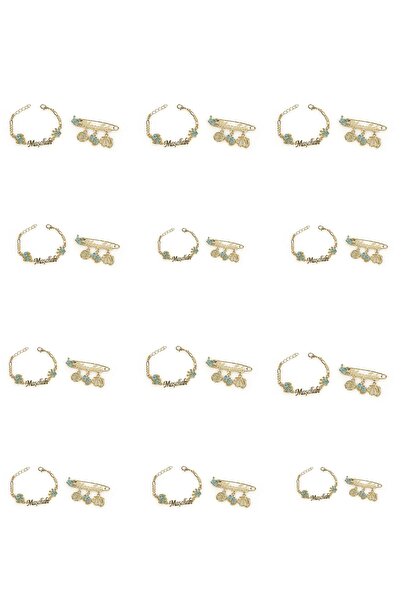 Smyak ما شاء الله هدية طفل مكتوبة دبوس طية صدر السترة وسوار 12 حزمة