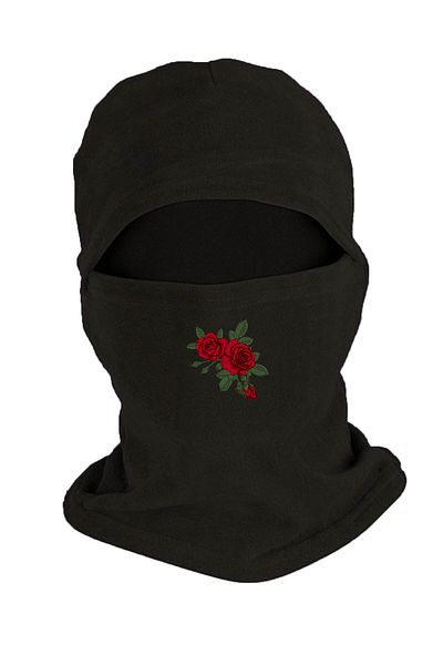 Zeron Tasarım Red Rose Printed Winter Fleece Snow Mask Black Bll820