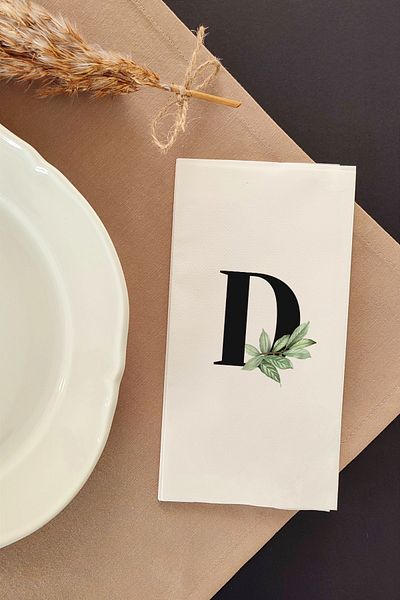 NapkinStore Letter D Design Linen Textured Napkin 16 Pack (Botanic)