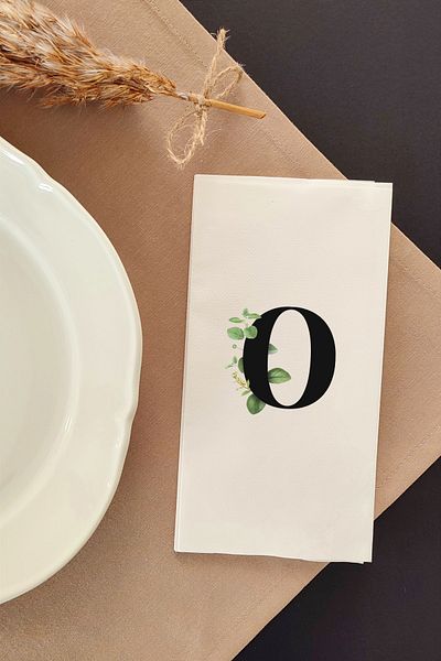 NapkinStore O Letter Design Linen Textured Napkin 16 Pack (Botanic)