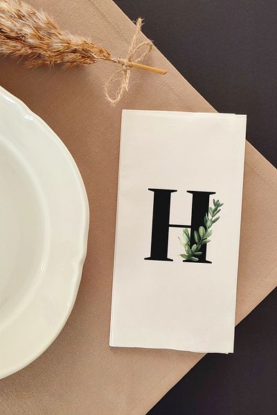NapkinStore Letter H Design Linen Textured Napkin 16 Pack (Botanic)