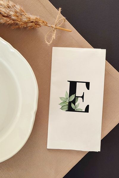 NapkinStore Letter E Design Linen Textured Napkin 16 Pack (Botanic)