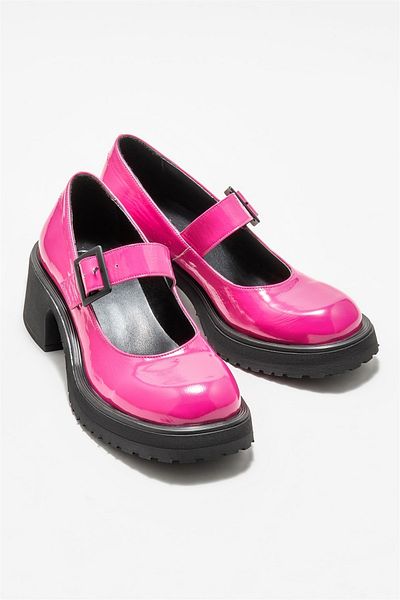 Elle Shoes Fuchsia Leather Women's Heeled Shoes