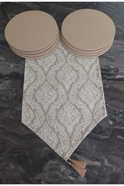dehaberk Σετ 8 ατόμων με σχέδιο Damask για runner και σουπλά αμερικανικής εξυπηρέτησης