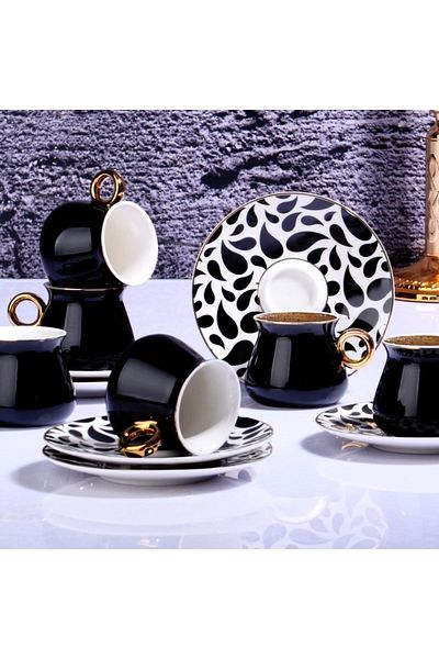 Kosova Porcelain Black 6-Piece Chubby Cup Set 90Cc Ist-64