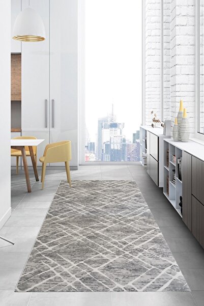 ALgorand Home Kaymaz Tabanlı Makinede Yıkanır Mutfak Halısı Gri