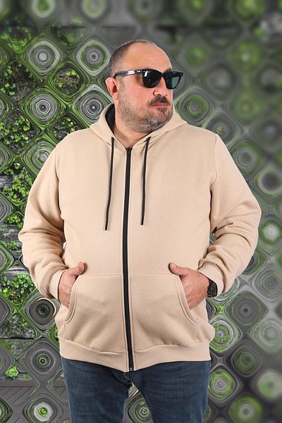 MocGrande Μεγάλου μεγέθους Unisex Hooded 3ip Sweat 11701 Beige