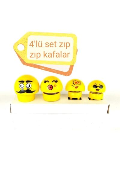 Milyon Store Kafa Sallayan Emoji Zıp Zıp Kafalar 4'lü Set Araba Dekoratif Mas...